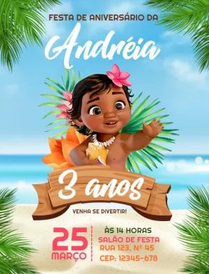 Convite Aniversário Moana Baby para Editar Online