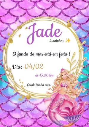 Convite Aniversário Barbie Sereia para Editar Online