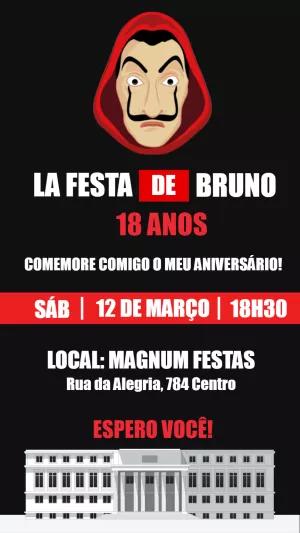 Convite Aniversário La Casa de Papel para Editar Online