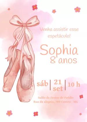 Convite Aniversário Bailarina Aquarela para Editar Online