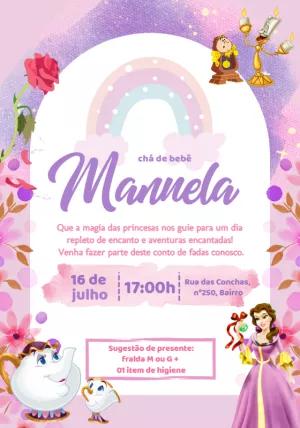 Convite Chá de Bebê Princesa Bela para Editar Online