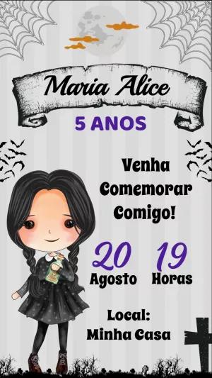 Convite de Aniversário Wandinha Addams para Editar Online
