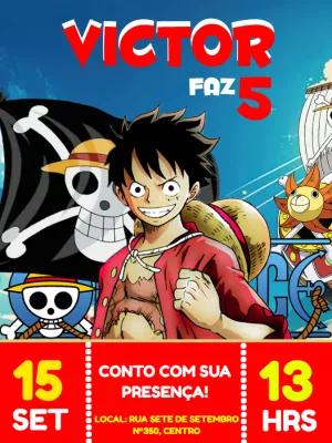Convite Aniversário One Piece com Personagens para Editar