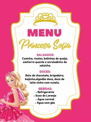 Menu de Aniversário Princesa Boneca para Editar Online