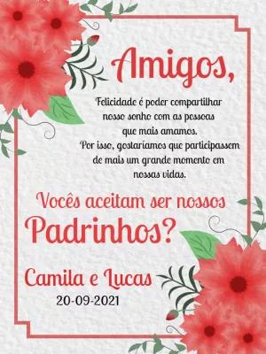 Convite Padrinhos de Casamento Floral para Editar Online
