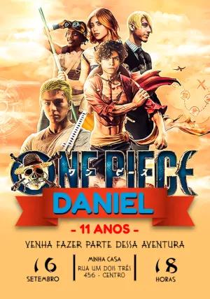 Convite Aniversário One Piece Live Action para Editar Online