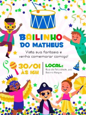 Convite Aniversário Bloquinho de Carnaval Infantil para Editar