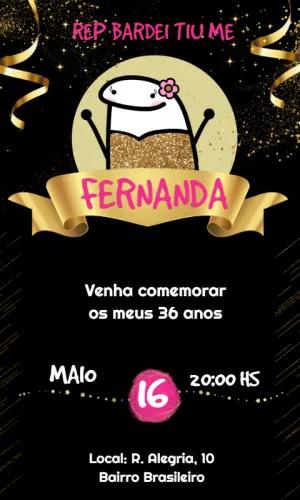 Convite de Aniversário Flork Dourado para Editar Online