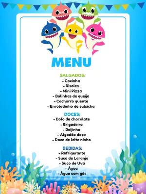 Menu de Aniversário Baby Shark para Editar Online