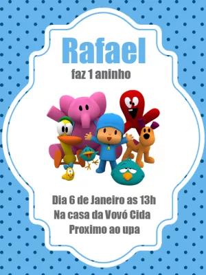 Convite de Aniversário Pocoyo e Turma para Editar Online