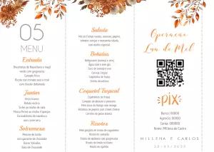 Cardápio de Casamento Floral Terracota com QR Code para Editar