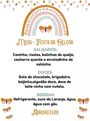 Menu de Aniversário Arco-Íris Boho para Editar Online