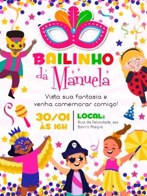 Convite de Aniversário Carnaval Infantil para Editar Online