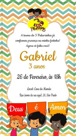 Convite de Aniversário 3 Palavrinhas para Editar Online