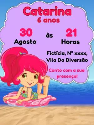 Convite de Aniversário Moranguinho Praia para Editar Online