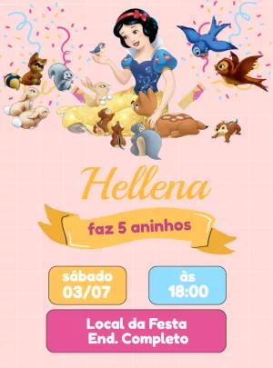 Convite de Aniversário Branca de Neve com Animais para Editar