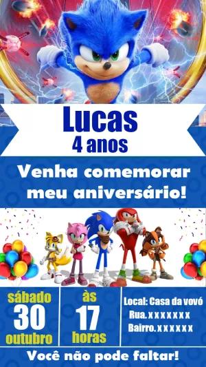 Convite de Aniversário Sonic com a Turma para Editar Online