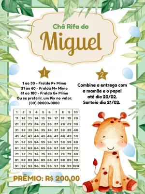 Chá Rifa de Fraldas Girafa Safari Editável para Imprimir