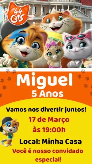 Convite de Aniversário 44 Cats com Personagens para Editar Online