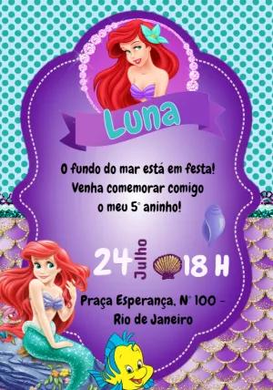 Convite Aniversário A Pequena Sereia para Editar Online