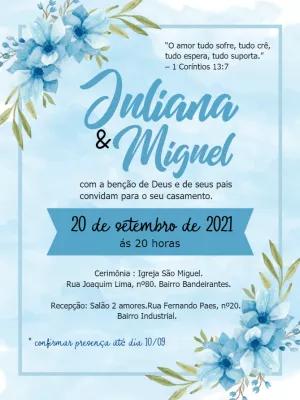 Convite de Casamento Floral Azul para Editar Online e Imprimir
