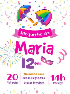 Convite de Aniversário Carnaval com Frevo para Editar Online