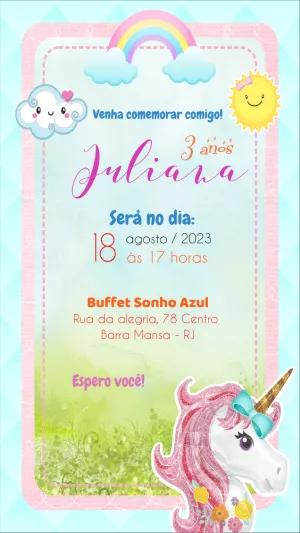 Convite de Aniversário Unicórnio com Arco-íris para Editar