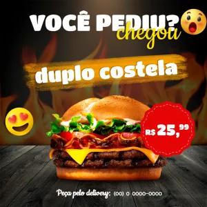 Post para Hamburgueria com Foto de Lanche para Editar Online