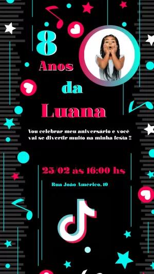 Convite Aniversário Tik Tok com Foto para Editar Online