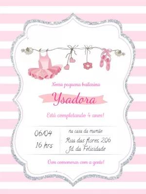 Convite Aniversário Bailarina Delicado para Editar Online