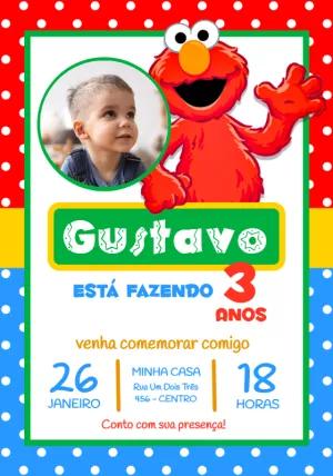 Convite Aniversário Elmo com Foto para Editar Online