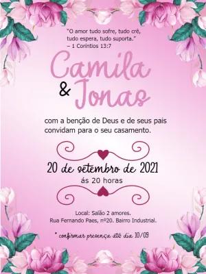 Convite de Casamento Floral Rosa Delicado para Editar Online