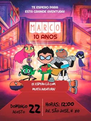 Convite de Aniversário Jovens Titãs para Editar Online