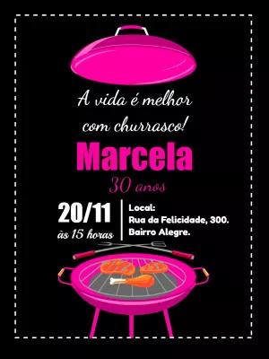 Convite Aniversário Churrasco Rosa e Preto para Editar Online