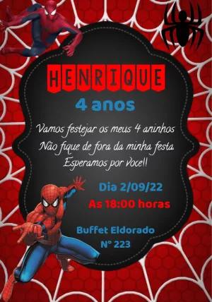 Convite de Aniversário Homem Aranha para Editar Online