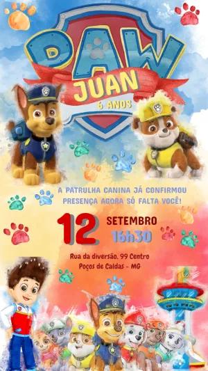 Convite de Aniversário Patrulha Canina para Editar Online