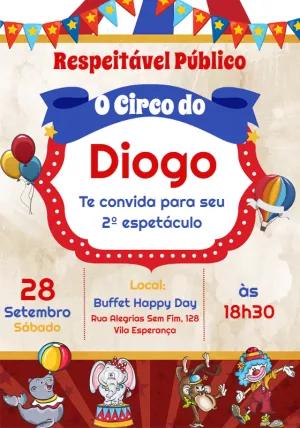 Convite de Aniversário Circo com Animais para Editar Online