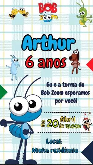 Convite Aniversário Bob Zoom para Editar Online