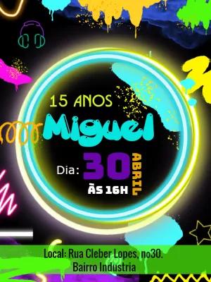 Convite de Aniversário Neon Editável com Cores Vibrantes