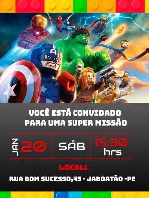 Convite Aniversário Lego Super Heróis para Editar Online