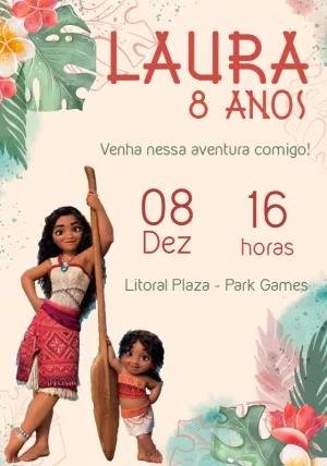 Convite de Aniversário Moana Baby e Aventureira para Editar