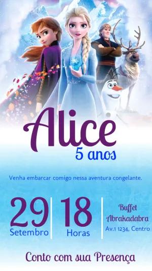 Convite de Aniversário Frozen com Personagens para Editar Online