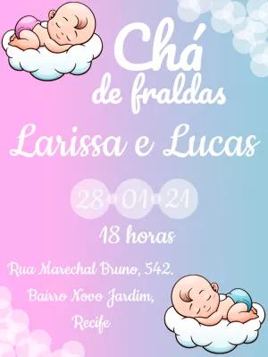 Convite Chá de Fraldas Gêmeos Rosa e Azul para Editar Online
