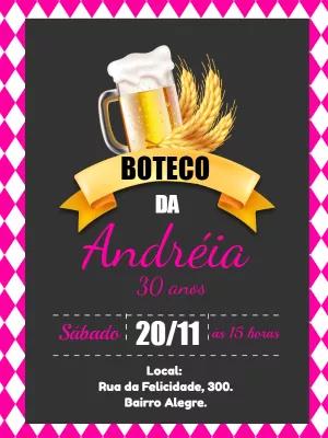 Convite Aniversário Boteco Rosa com Cerveja para Editar Online