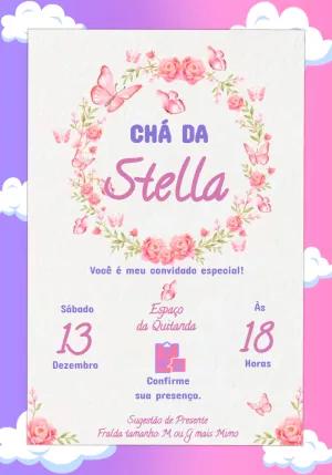 Convite Chá de Fraldas Borboletas Delicadas para Editar Online