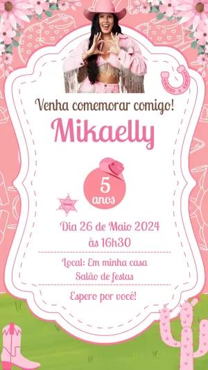 Convite Aniversário Boiadeira Rosa para Editar Online