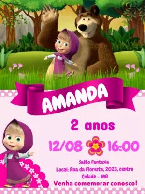 Convite Aniversário Masha e o Urso para Editar Online