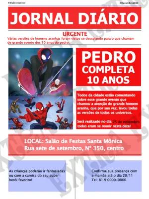 Convite Jornal do Homem Aranha para Aniversário Editável
