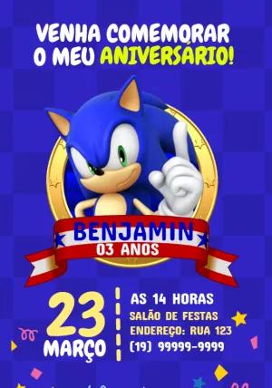 Convite de Aniversário Sonic para Editar Online