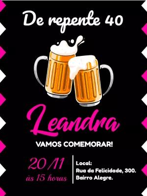 Convite de Aniversário Boteco Rosa 40 Anos para Editar Online